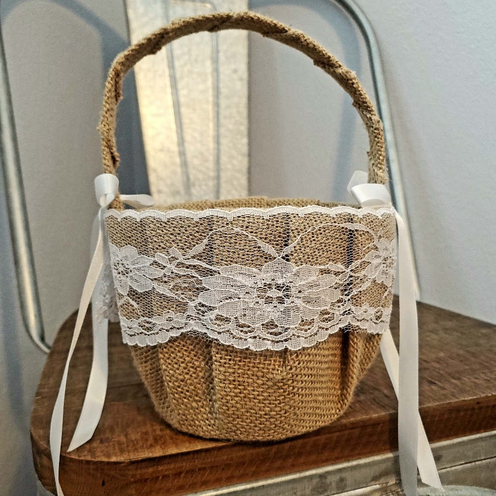 Burlap & Lace Flower Girl Basket